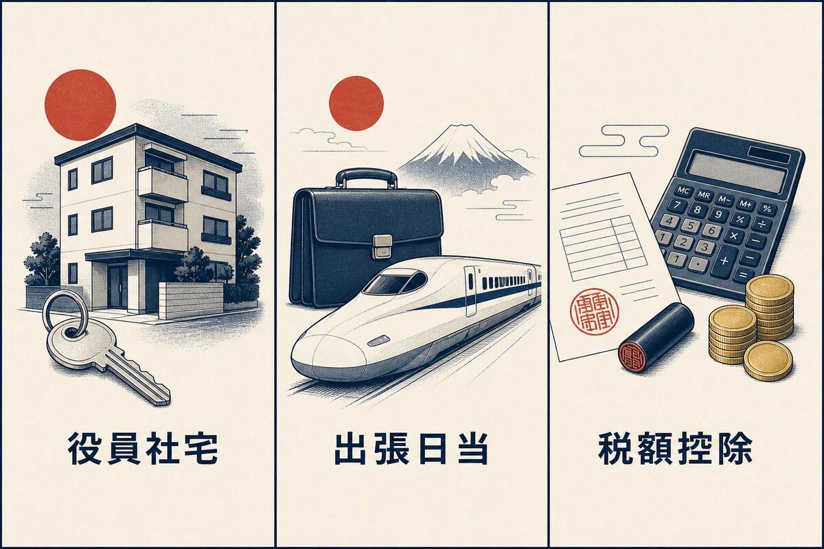 役員社宅・出張日当・税額控除など、恒久的に税負担が減るタイプの対策